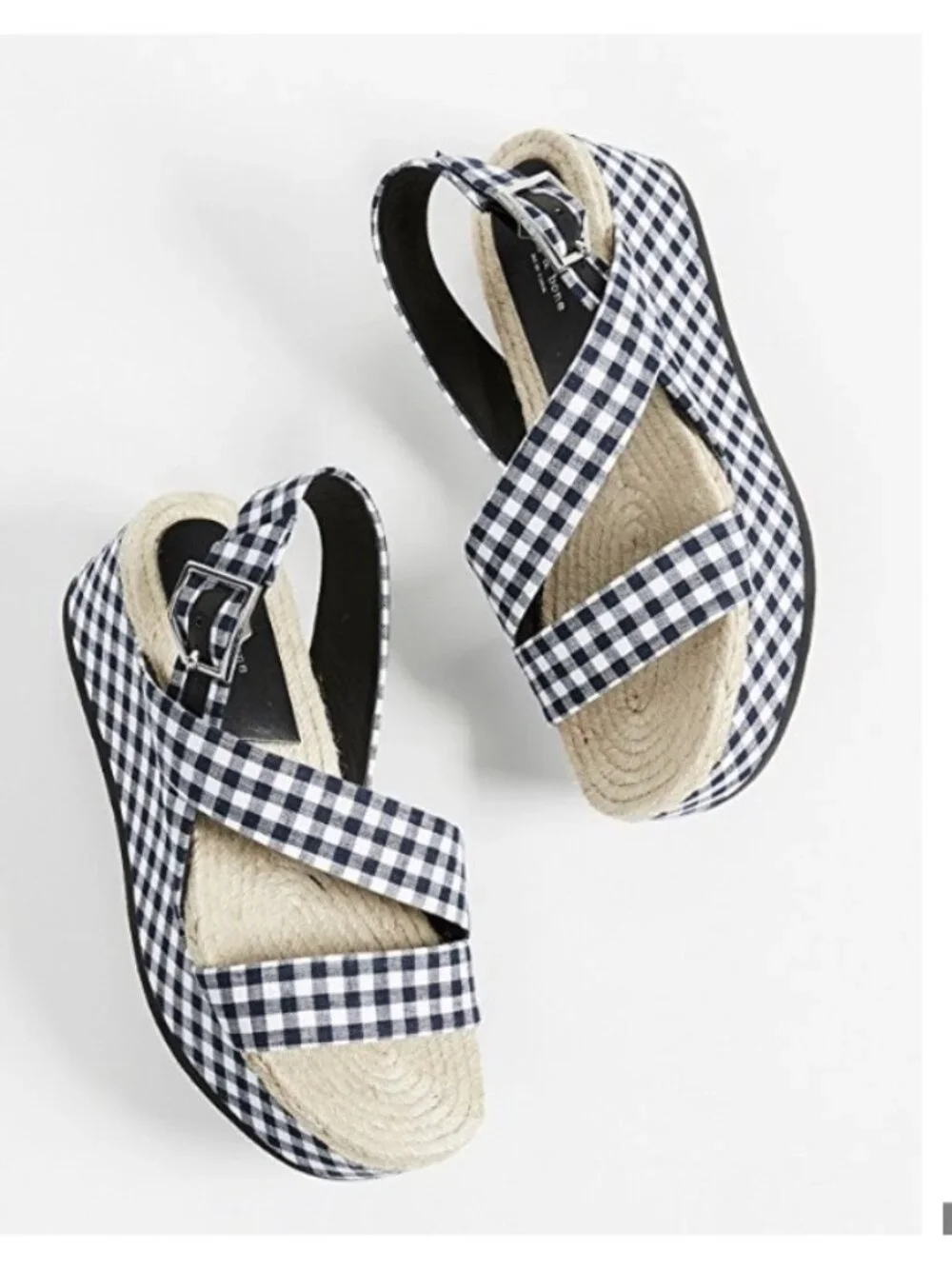 Rag‎ & Bone Megan Gingham Canvas Platform Sandal Navy White Womens 7 EU 37 New